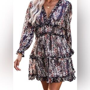 Floral Long Sleeve Mini Dress